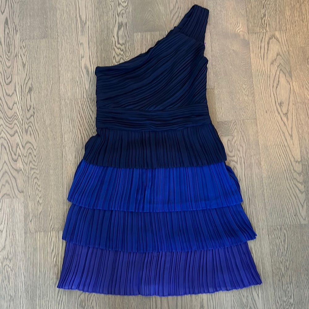 Max & Cleo Layered Navy Purple One Shoulder fits S